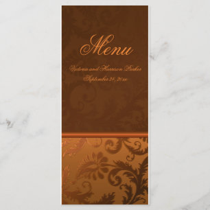 Copper and Brown Damask Wedding Menu Card