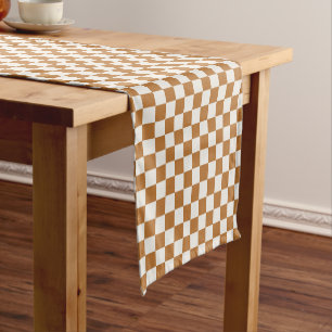 Copper and eggshell checkerboard pattern short table runner