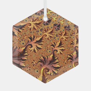 Copper and Gold Autumn Coloured Leaves Fractal Art Glass Ornament