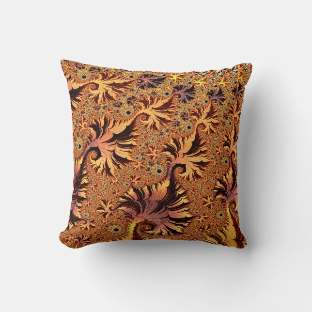 Copper and Gold Autumn Coloured Leaves Fractal Art Throw Pillow (Front)