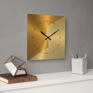 Copper and gold geometric design personalized square wall clock