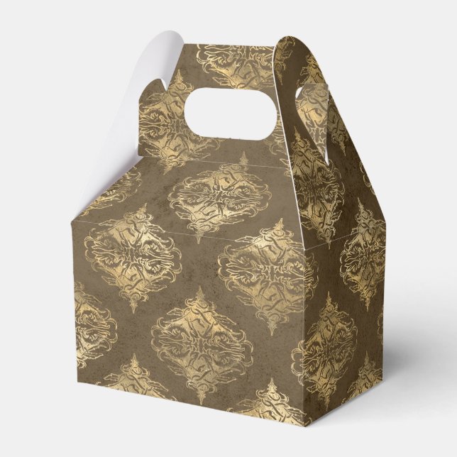 Copper and Gold Vintage Damask Favor Box (Front Side)