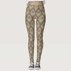 Copper and Jade Green Hamsa Hands Leggings