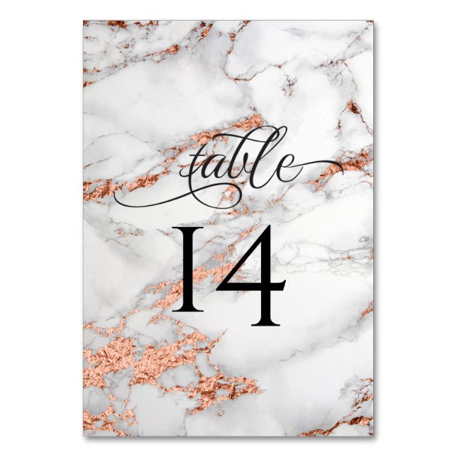 Copper and  Marble Wedding Bold Elegance Table Number (Front)