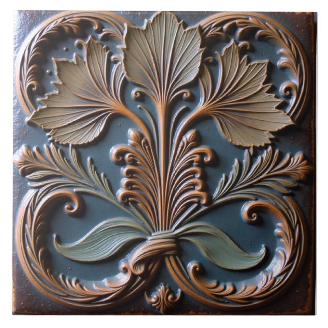 Copper and Patina Foliage Tile (Front)