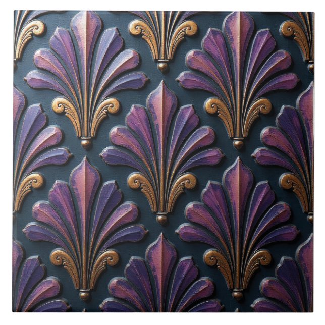 Copper and Plum Floral Tile (Front)