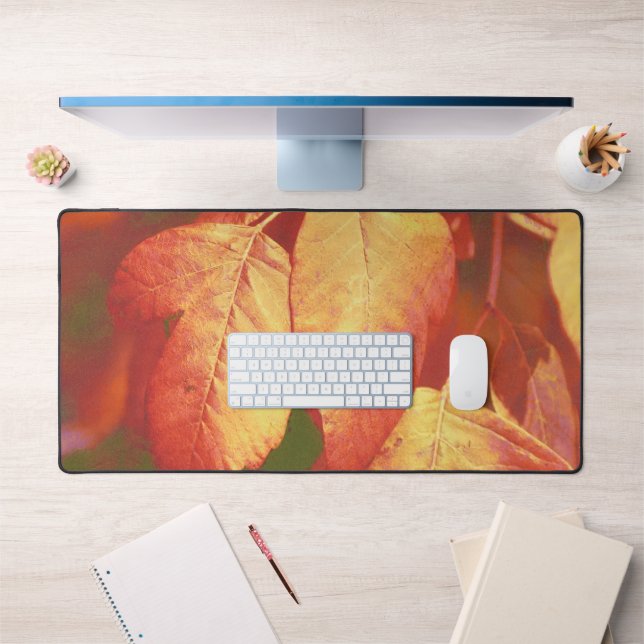 Copper and Red Fall Autumn Leaves Art Desk Pad Mat (Office 1)