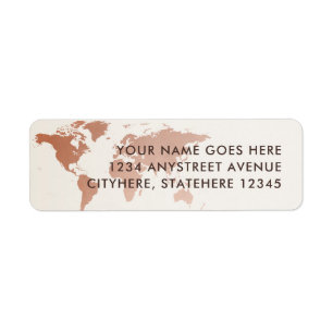 Copper and Tan World Map Return Address