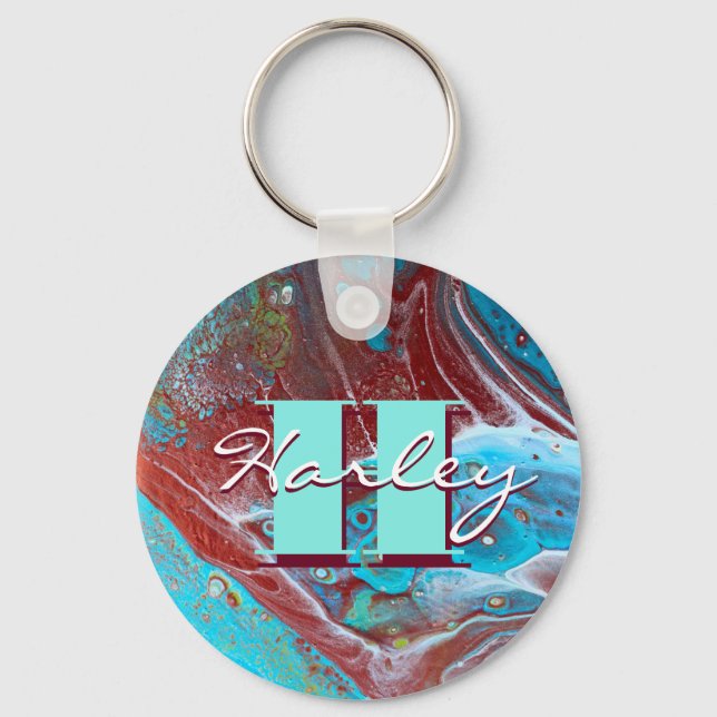 Copper and Teal Acrylic Flow Art Keychain (Front)