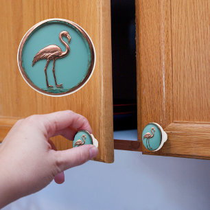 Copper and Turquois Flamingo Ceramic Knob