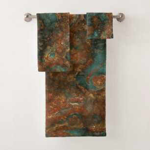 Copper and Turquoise Stone Abstract Bath Towel Set