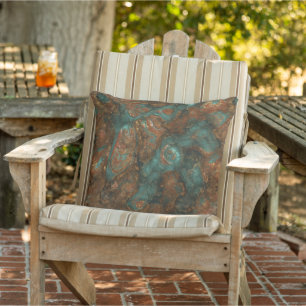 Copper and Turquoise Stone Abstract Outdoor Pillow