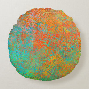 Copper and turquoise texture round pillow