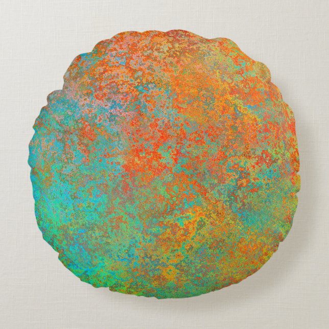 Copper and turquoise texture round pillow (Front)