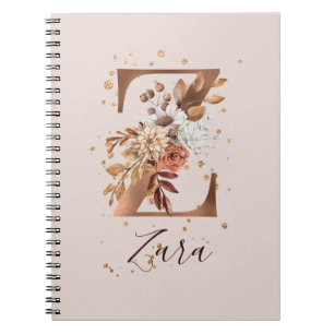 Copper Autumn Floral Letter Z Fall Flowers Notebook