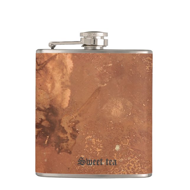 Copper background sweet tea hip flask (Front)