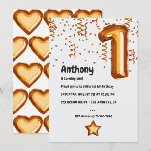 Copper Balloon 1st Birthday Invitation