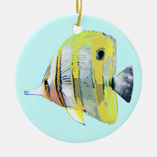Copper Banded Butterfly Fish Ceramic Ornament