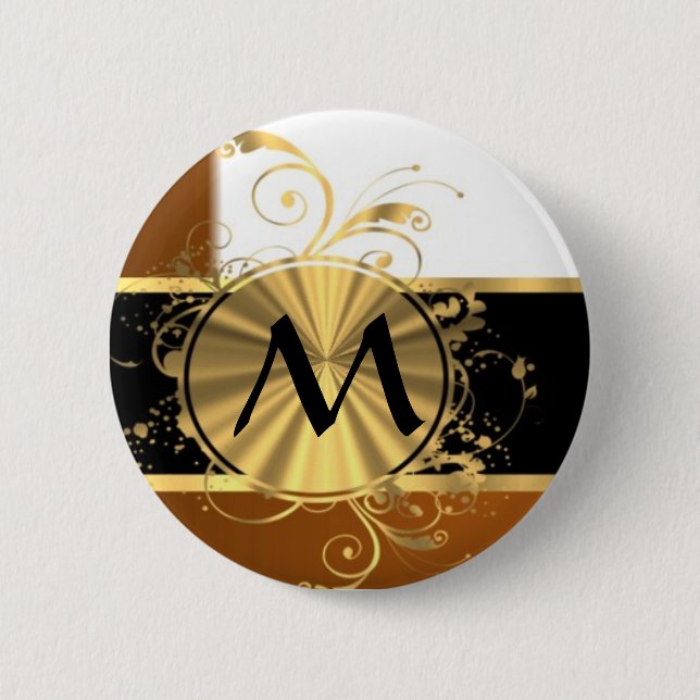 Copper black and gold monogram 2 inch round button (Front)