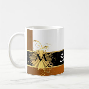 Copper black and gold monogram coffee mug