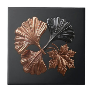 Copper Black Ginkgo Maple Metallic Leaves Tile