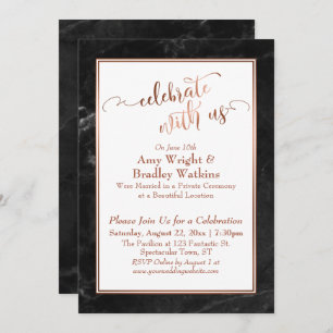 Copper Black Marble Celebrate with Us Wedding Fun Invitation