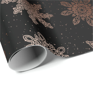 Copper & Black Snowflake Christmas Pattern Wrapping Paper