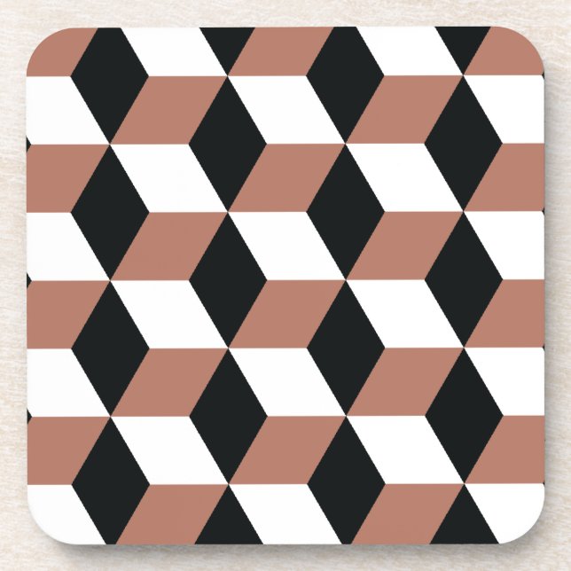 Copper Black & White 3D Cubes Pattern Coaster (Front)