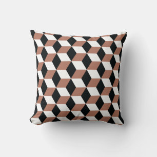 Copper Black & White 3D Cubes Pattern Throw Pillow