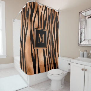 Copper Black Zebra Stripes Monogram Bathroom