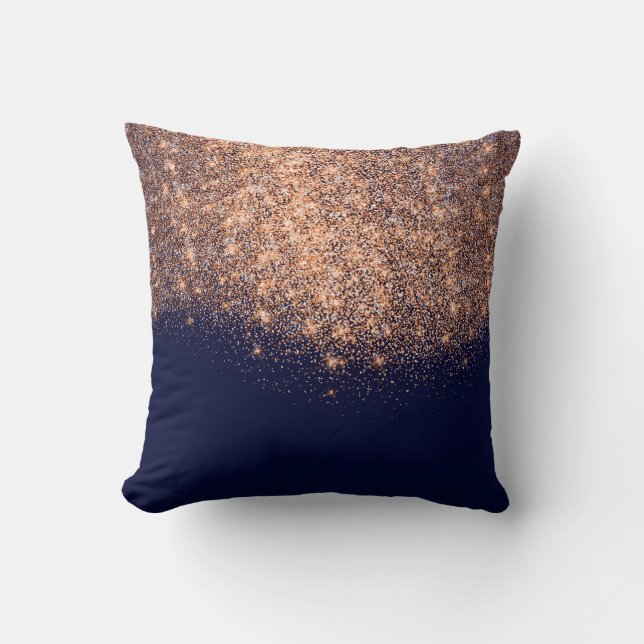 Copper Blue Navy Rose Glitter Makeup Artist Beauty Throw Pillow (Front)