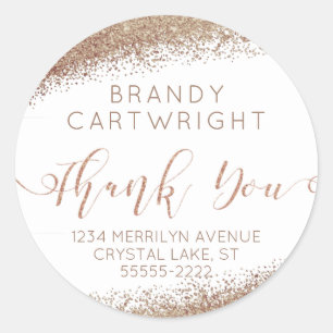 Copper Blush Gold Glitter Elegant Script Thank You Classic Round Sticker