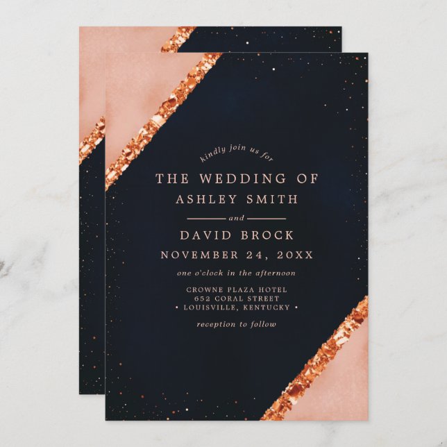 Copper Blush Navy Geometric Wedding Invitation (Front/Back)