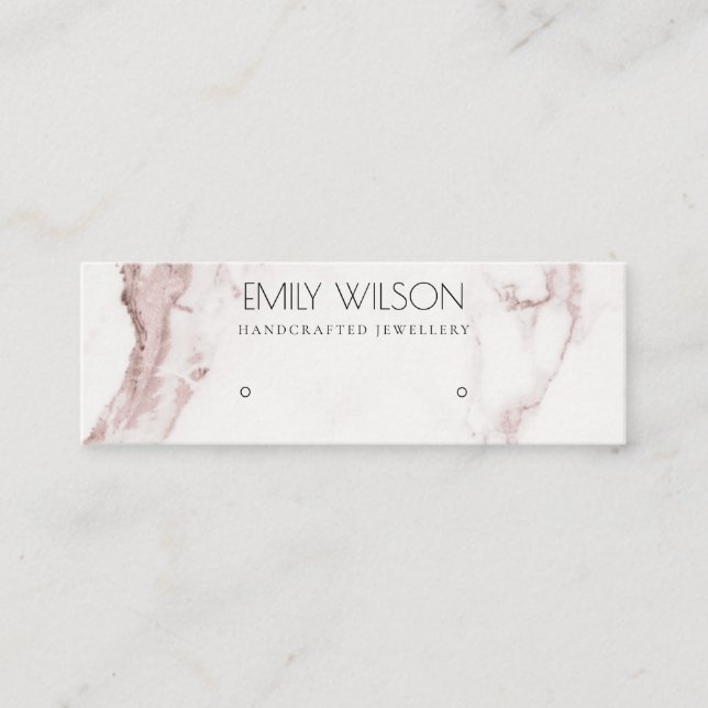 COPPER BLUSH PINK MARBLE STUD EARRING DISPLAY LOGO MINI BUSINESS CARD (Front)