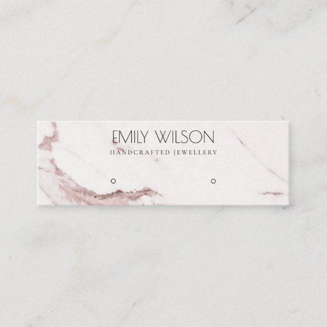 COPPER BLUSH PINK MARBLE STUD EARRING DISPLAY LOGO MINI BUSINESS CARD (Front)