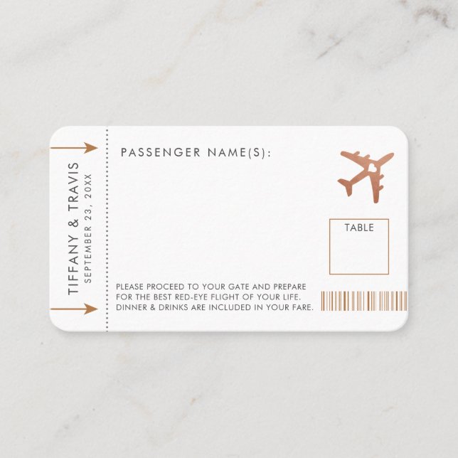 Copper Boarding Pass Airline Ticket Place Card (Front)
