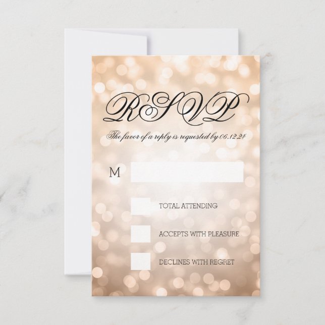 Copper Bokeh Lights Elegant Wedding RSVP Card (Front)