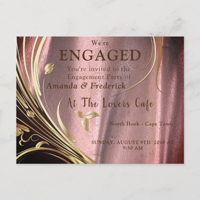 Copper/Brass Satin  & Graphic Flower Splendour Invitation Postcard (Front)