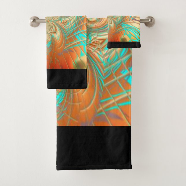 Copper Bronze and Aqua Abstract Pattern Towel (Insitu)
