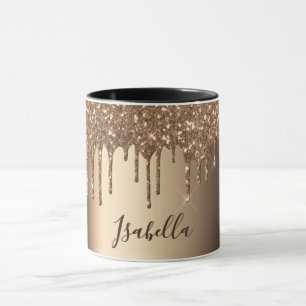 Copper bronze glitter drips name script mug