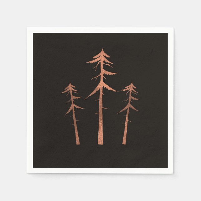 Copper Bronze Tall Pine Trees Rustic Wedding Napkin (Front)