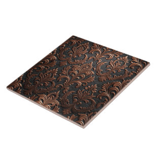 Copper brown and black floral seamless pattern tile
