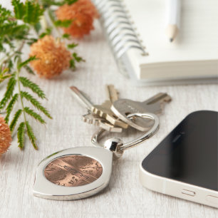 Copper Brown Damasks & Lace Metallic Look Monogram Keychain