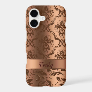 Copper Brown Floral Damasks & Swirls Metallic Look