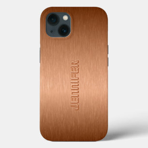 Copper Brown Metallic Brushed Aluminum Look iPhone 13 Case