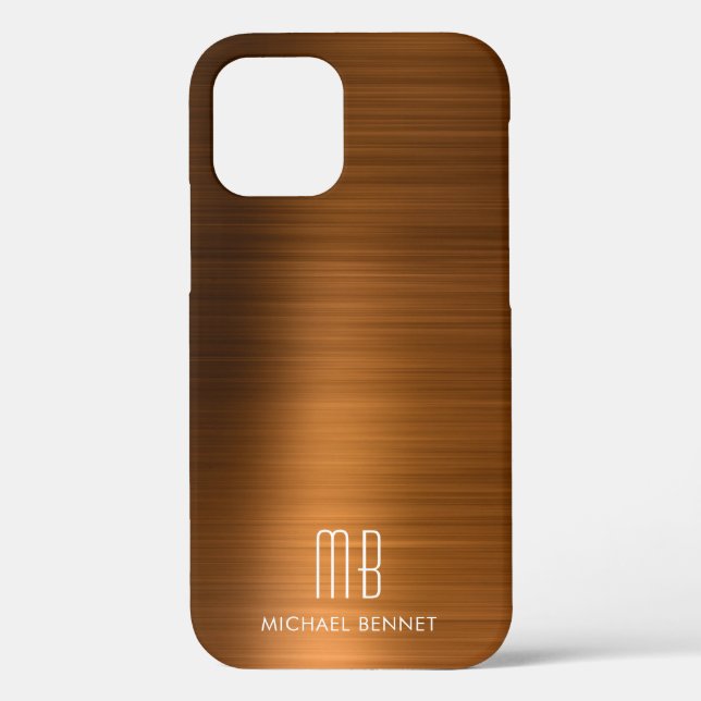 Copper Brown Metallic Monogram Case-Mate iPhone Ca Case-Mate iPhone Case (Back)