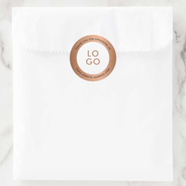 Copper Brown Metallic Texture Custom Logo Classic Round Sticker (Bag)