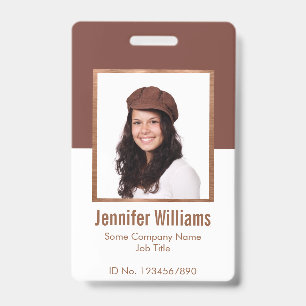 Copper Brown White Photo in Faux Metal Frame Badge