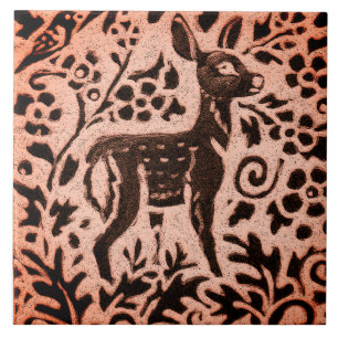 Copper Brown Woodland Fawn Deer Floral Fall Trivet