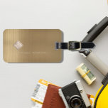 Copper Brushed Metal Ivory Diamond Monogrammed Luggage Tag<br><div class="desc">Modern exclusive looking luggage tag on a beige tan sleek metallic like texture background with geometric diamond shaped monogram. Personalize it with your name,  monogram,  and details on both sides!</div>